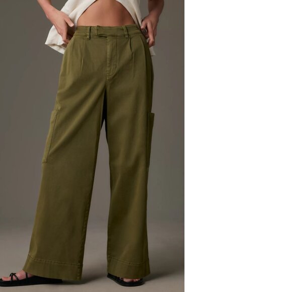 Anthropologie Pilcro Pleated Wide-Leg Cargo Pants new nwt green color size L - Picture 3 of 4
